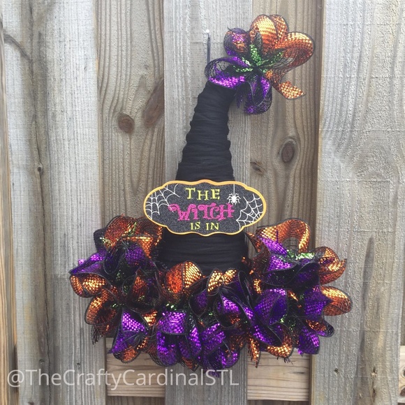 The Crafty Cardinal Other - Witch Hat Halloween Door Hanger Wreath